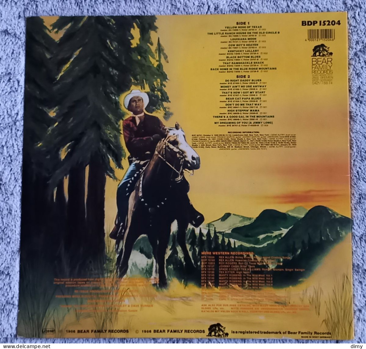 Vinyles Picture Collector  33 T  Gene Autry Yellow Rose Of Texas Cow Boy - Country En Folk