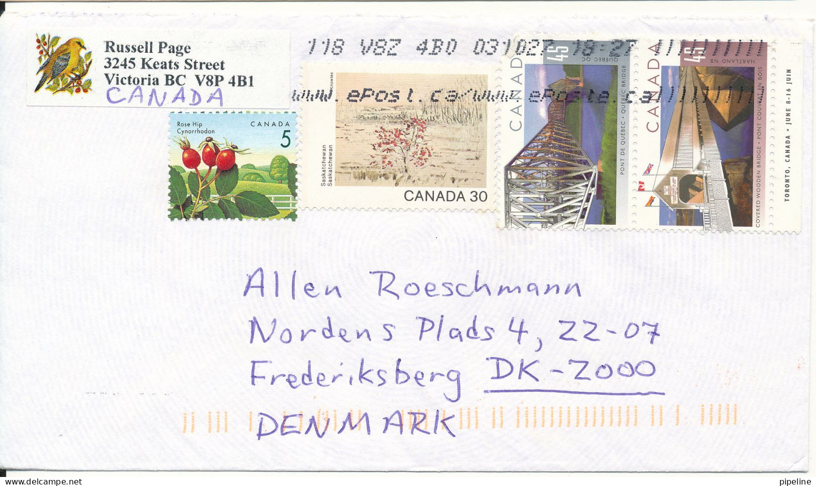 Canada Cover Sent To Denmark 27-10-2003 With Topic Stamps - Covers & Documents