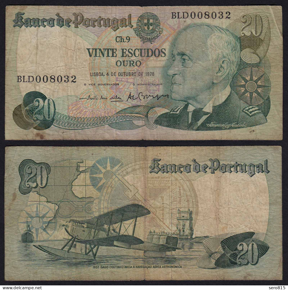 Portugal - 20 Escudos Banknote 1978 - Pick 176b  F (4)   (21822 - Portugal