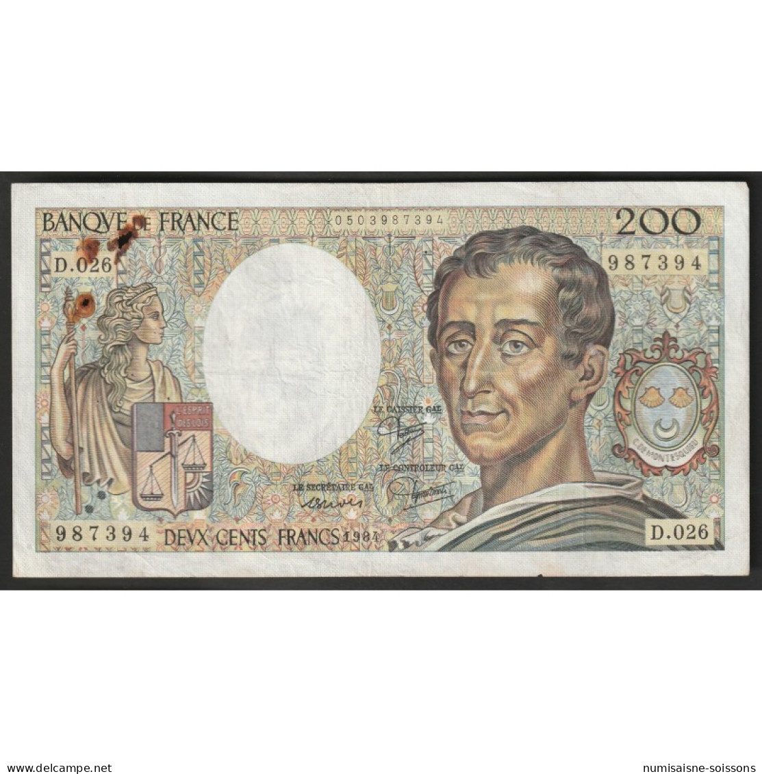 FAY 70/04 - 200 FRANCS MONTESQUIEU - 1984 - D.026 - PICK 155 - TB - 200 F 1981-1994 ''Montesquieu''