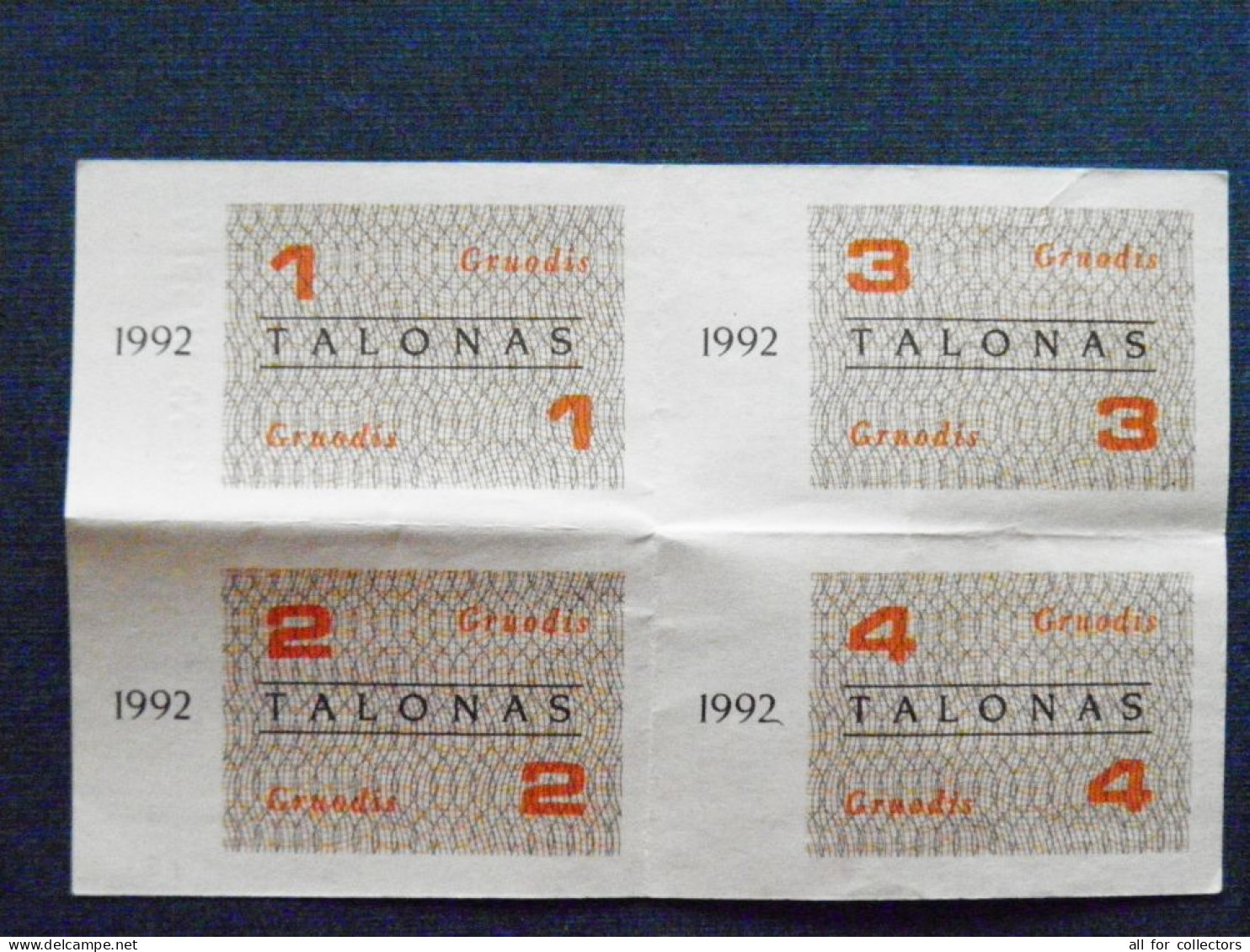 4 Talonas Not Cuted 1992 Lithuania December - Litauen