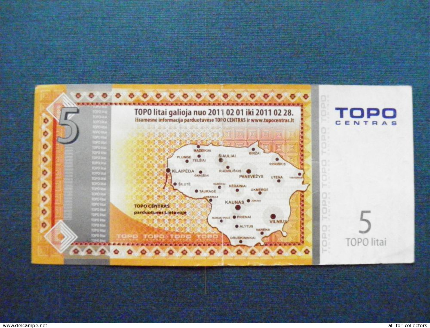 TOPO Centrum Shop Coupon 5 Litas (litai) 2011  Lithuania Building Map - Litauen