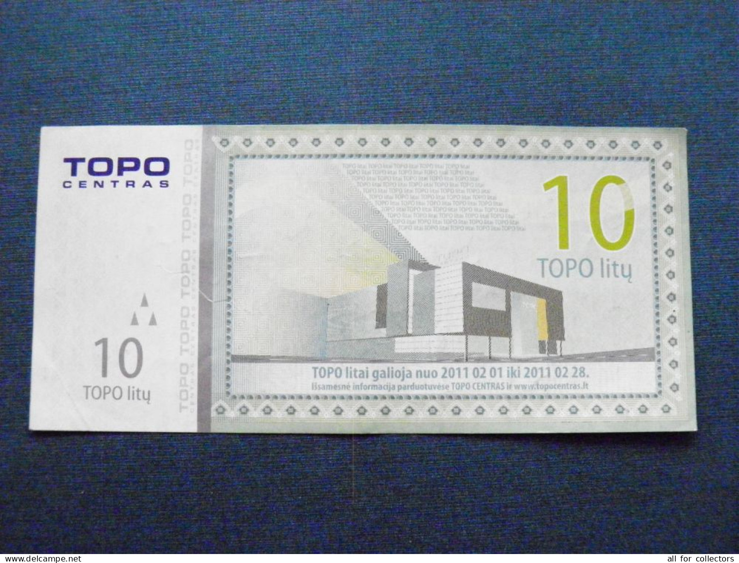 TOPO Centrum Shop Coupon 10 Litas (litu) 2011  Lithuania Building Map - Lituanie