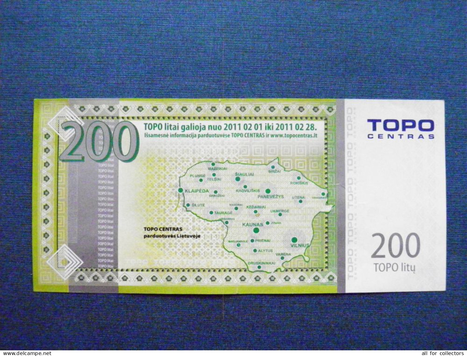 TOPO Centrum Shop Coupon 200 Litas (litu) 2011  Lithuania Building Map - Lituanie