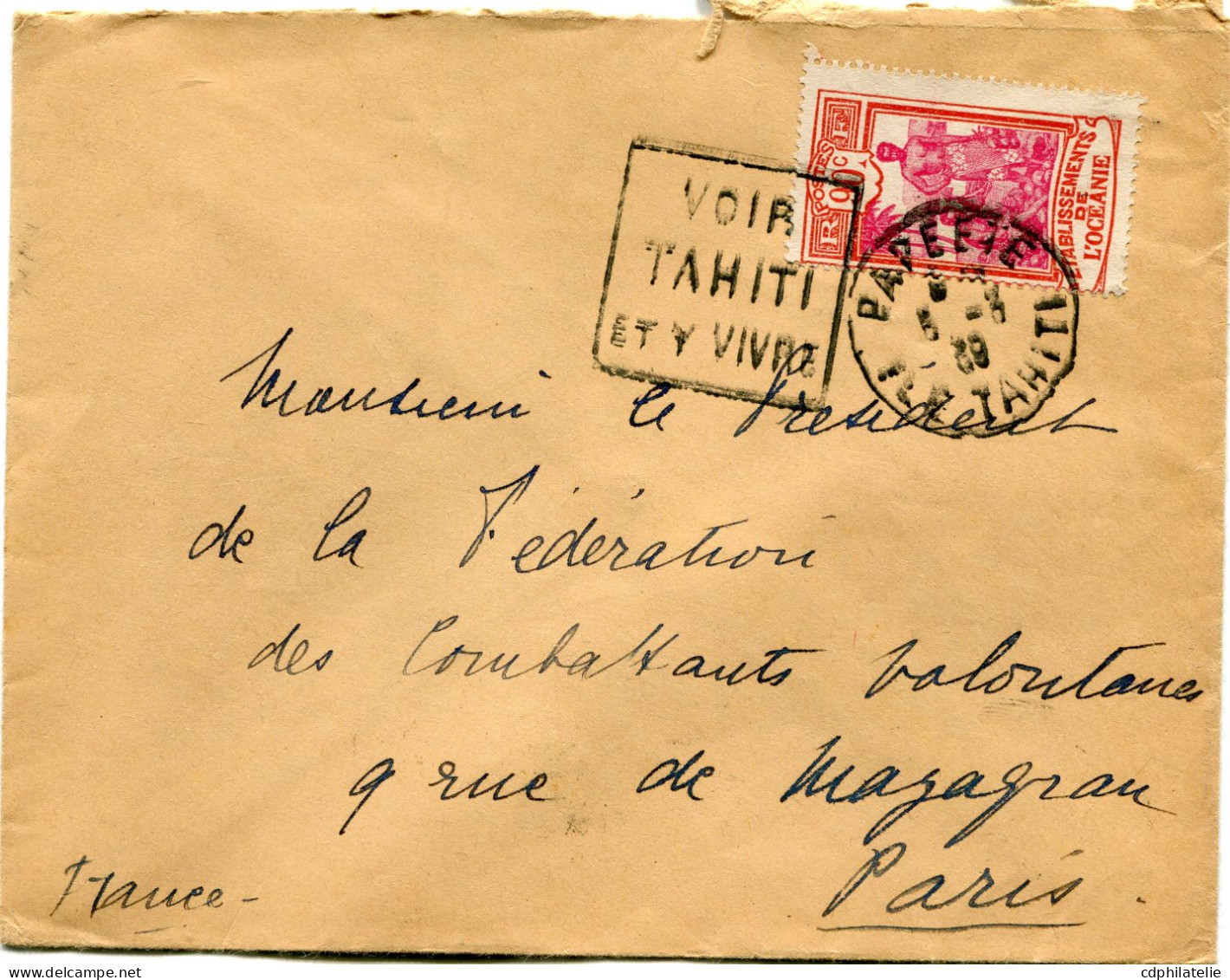 OCEANIE LETTRE DEPART PAPEETE 5-3-39 ILE TAHITI POUR LA FRANCE - Lettres & Documents