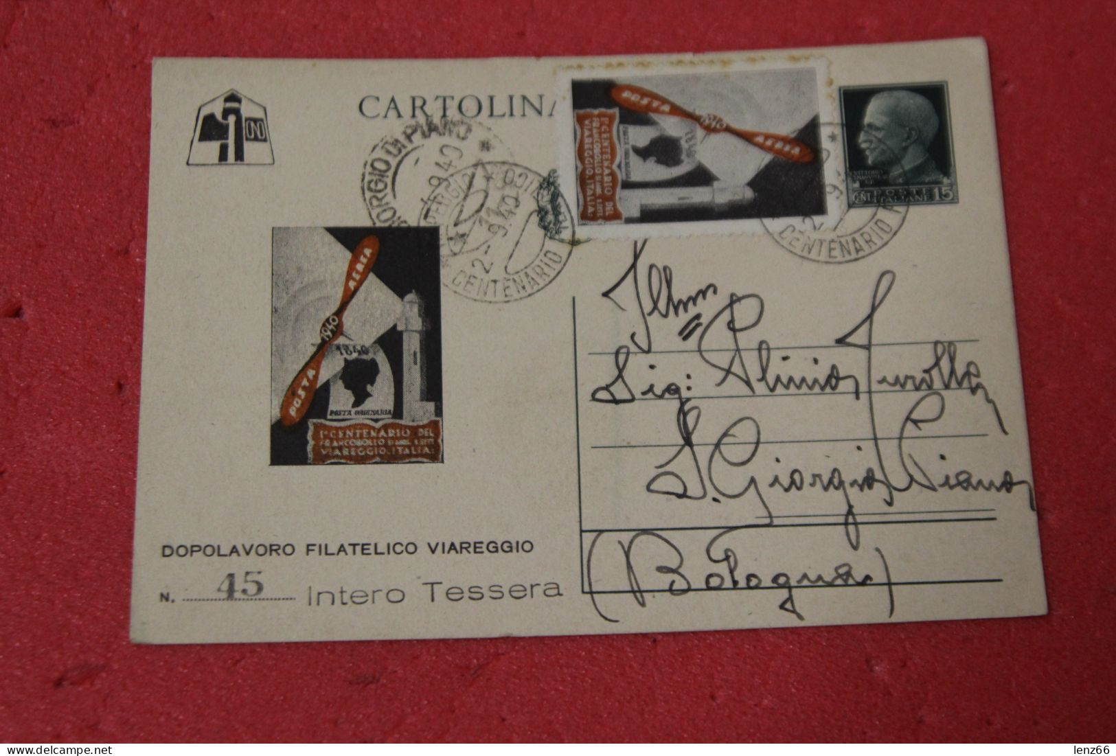 Viareggio Cartolina Per 1° Centenario Dopolavoro Filatelico 1940 Intero Tessera N. 45 PNF Fascio Raro++++ - Viareggio