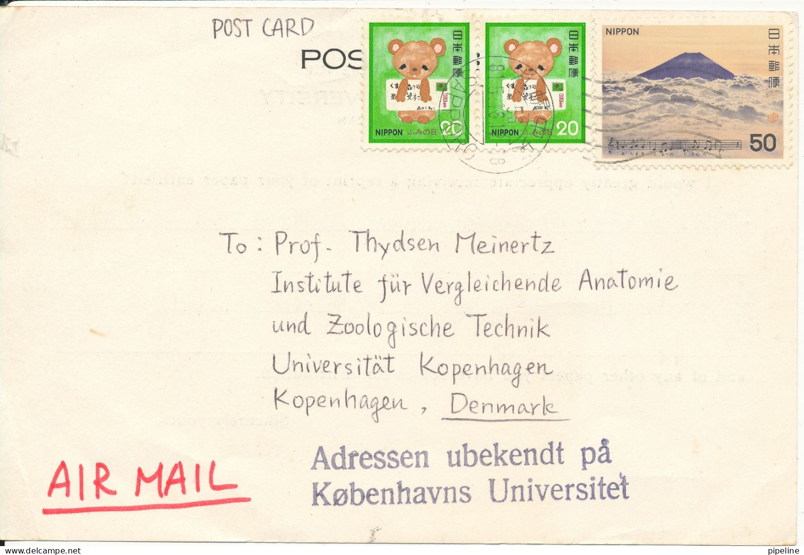 Japan Postcard Sent To Denmark 16-5-1981 Receiver Unknown At The Address - Lettres & Documents