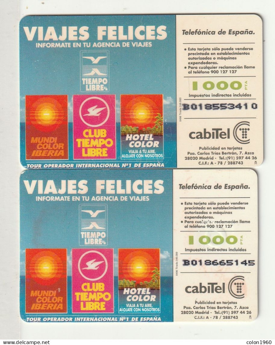 ESPAÑA. CP-079. VIAJES FELICES. 04-1996. DOS TARJETAS, UNA ERROR DE MENOR TAMAÑO. (651) - Conmemorativas Y Publicitarias