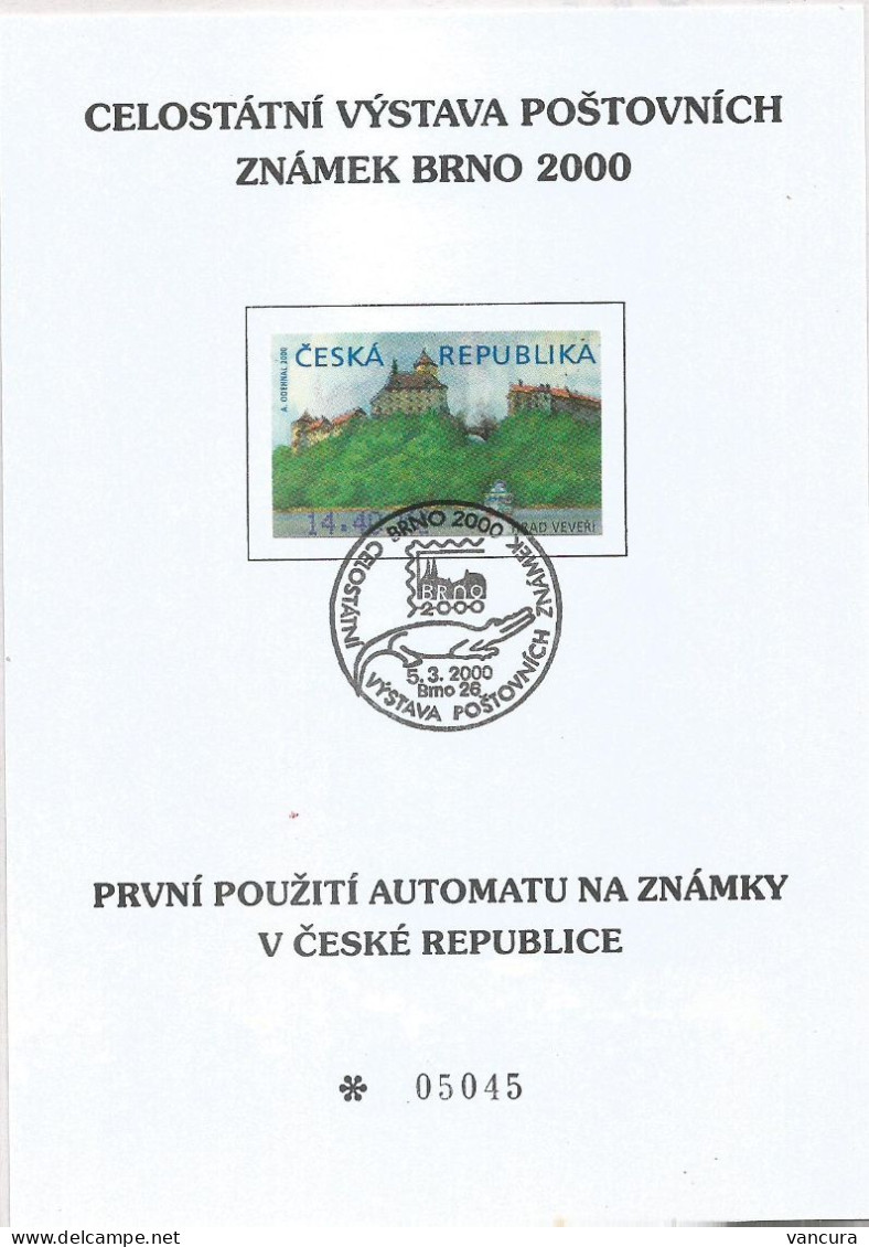 Commemorative Sheet Czech Republic 2000 Introduction Of The "FRAMA" Stamps - Timbres De Distributeurs [ATM]