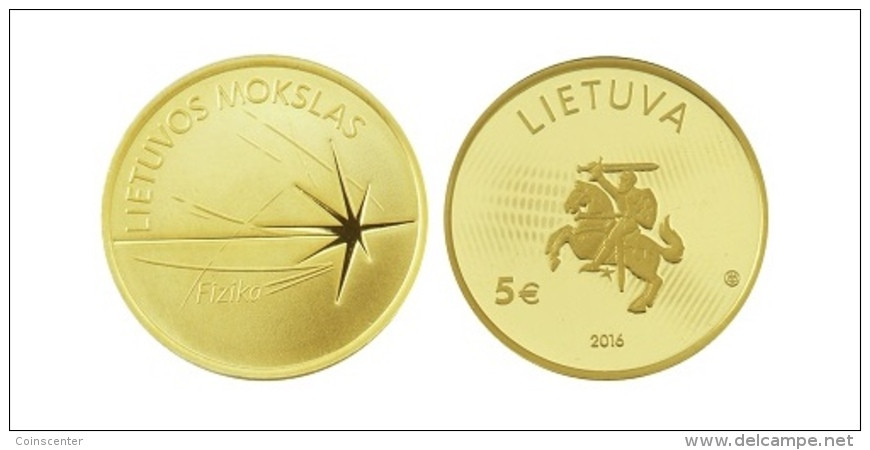 Lithuania 5 Euro 2016 "Lithuanian Science - Physics" AU Gold PROOF - Lithuania