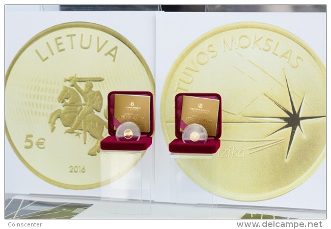 Lithuania 5 Euro 2016 "Lithuanian Science - Physics" AU Gold PROOF - Lithuania