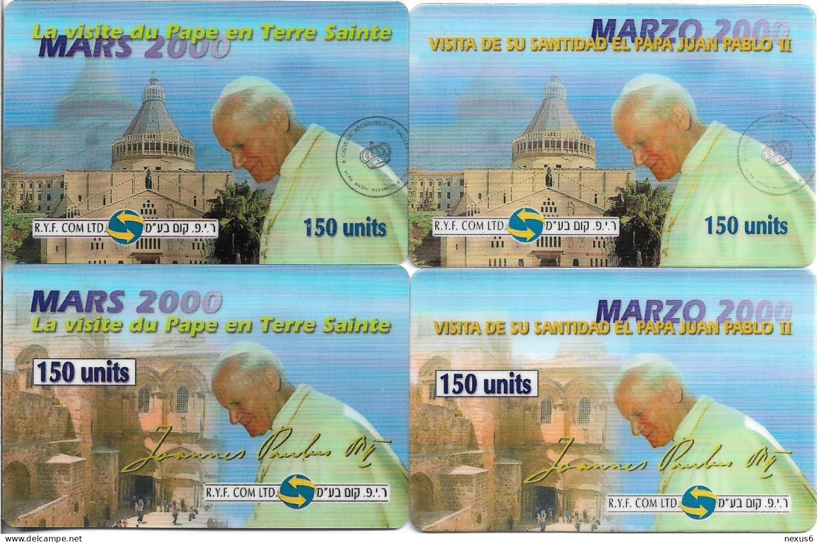 Israel - RYF - Pope's Visit To Hollyland, Set Of 4 Cards, Remote Mem. 150Units, Used - Israël