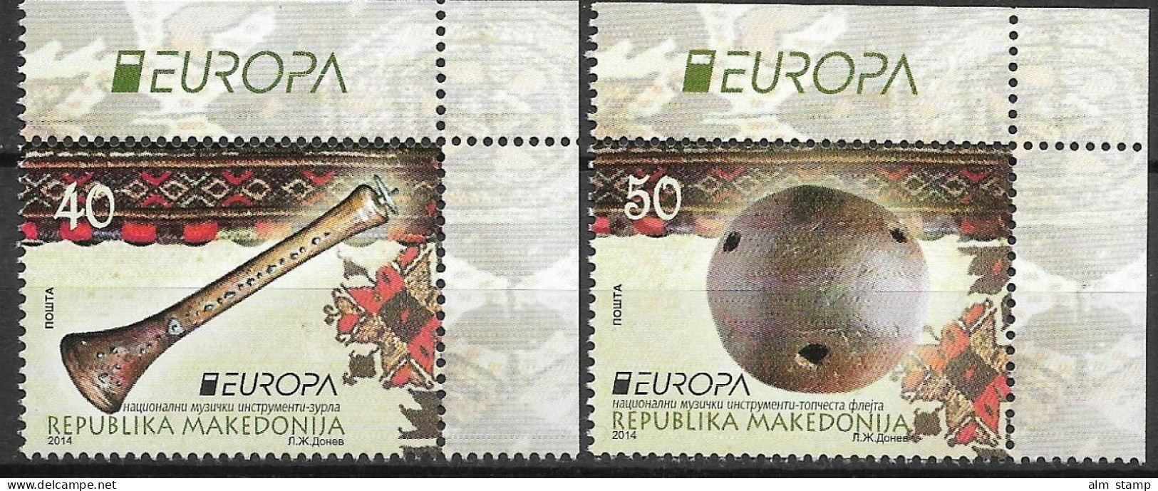 2014 Makedonien Macedonija Mi. 694-5   **MNH   Europa: Volksmusikinstrumente. - 2014