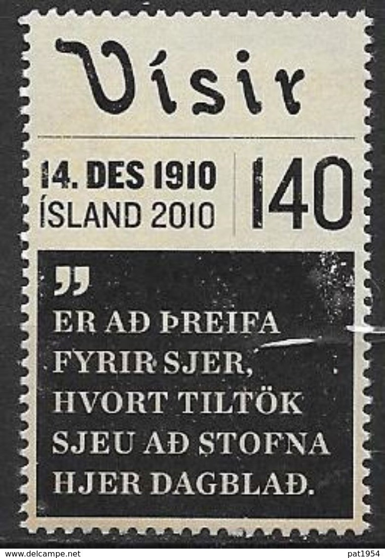 Islande 2010, N°1222 Neuf Centenaire Du Journal Visir - Neufs