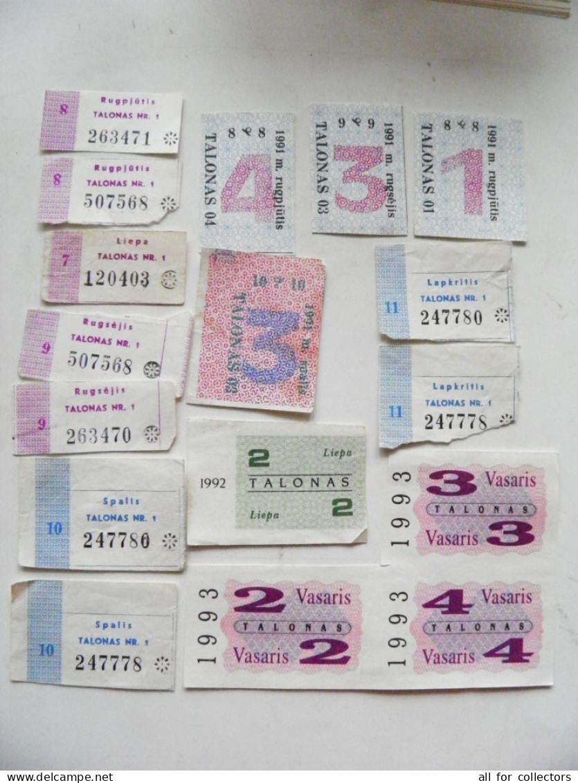 Lot Of 17 Various Coupons Talonas Lithuania Food Coupon 1991 1992 1993 - Lituania