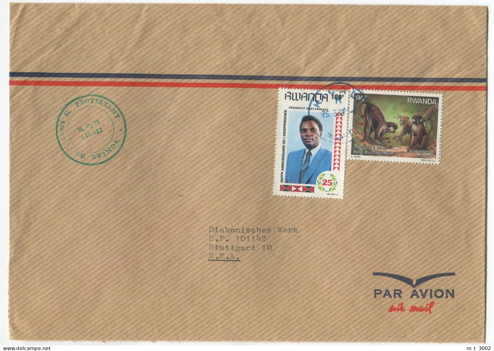 Cover Rwanda 1989 Monkey President Arimana - Brieven En Documenten