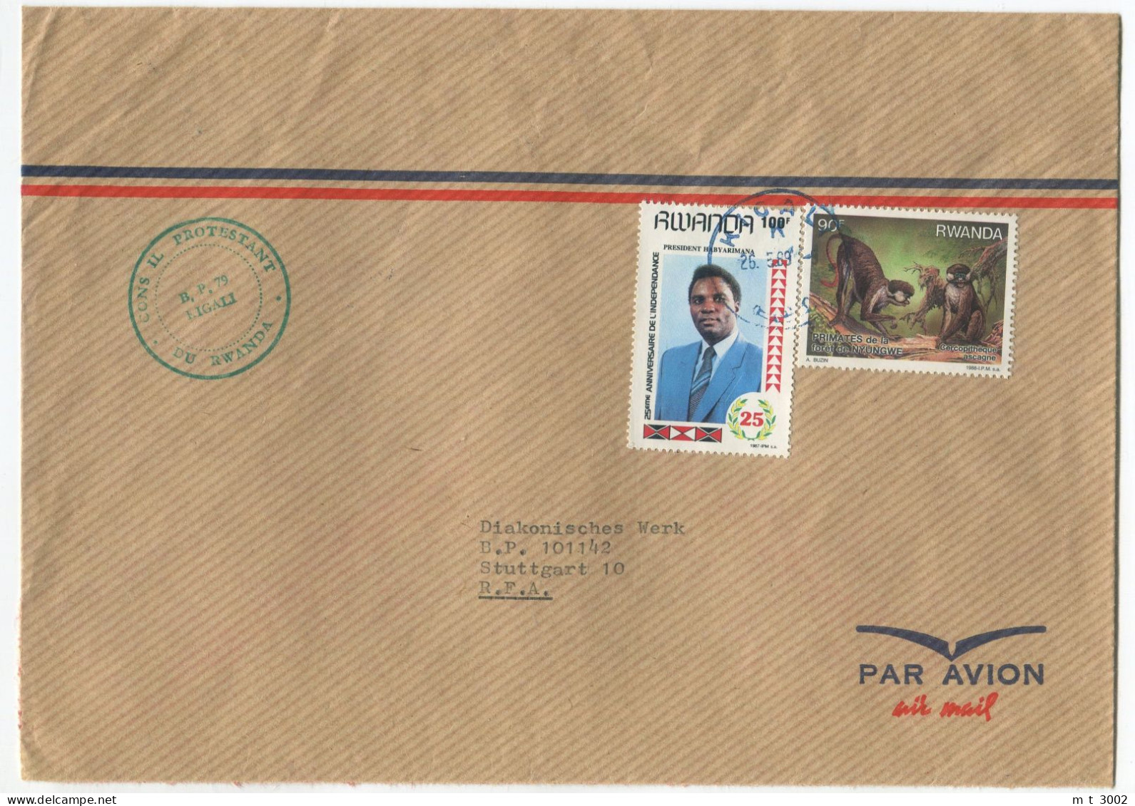 Cover Rwanda 1989 Monkey President Arimana - Lettres & Documents