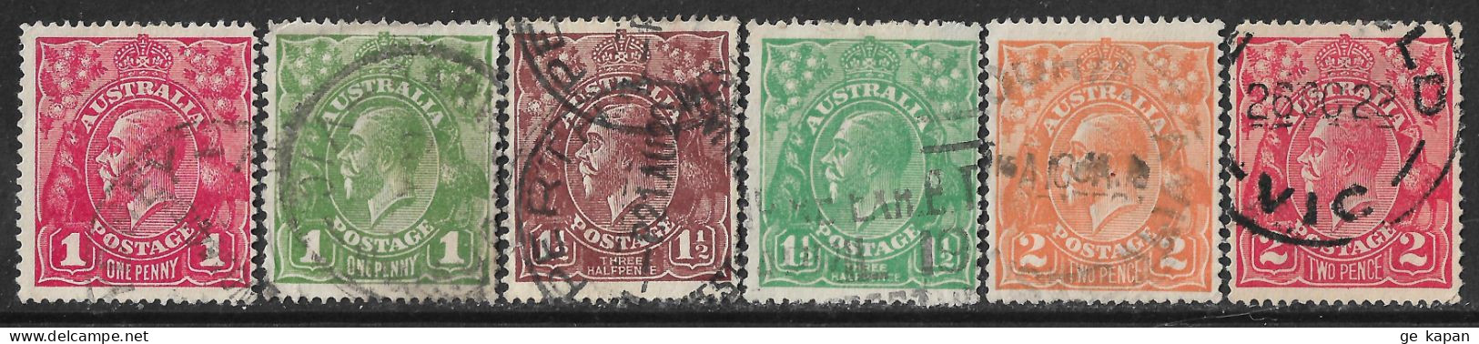 1914-1924 AUSTRALIA Set Of 6 USED STAMPS (Scott # 21,23-25,27,28) CV $13.75 - Gebruikt