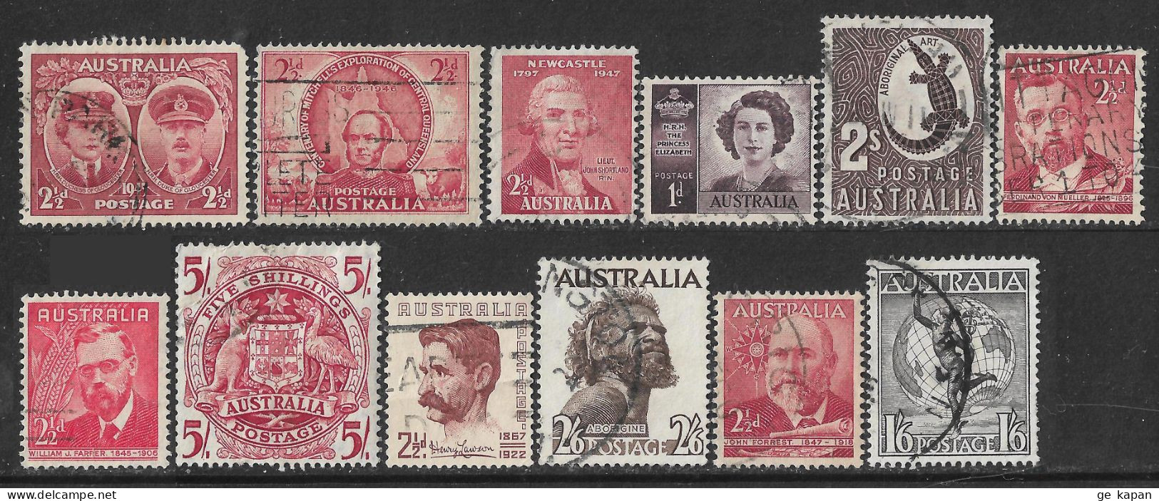 1945-1949 AUSTRALIA SET OF 12 USED STAMPS (Scott # 197,203,207,210,212-214,218,222,226,227,C6) - Oblitérés