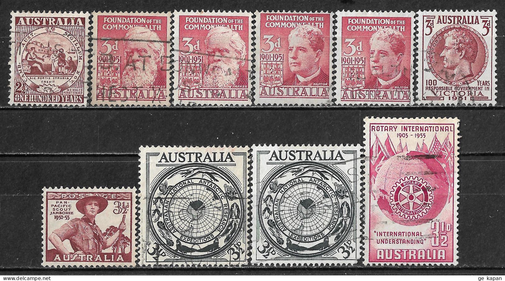 1950-1955 AUSTRALIA LOT OF 10 USED STAMPS (Scott # 228,240,241,245,249,276,278) - Oblitérés
