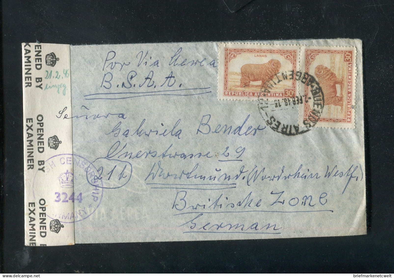 "ARGENTINIEN" 1948, Brief Mit "ZENSUR" (OPENED BY EXAMINER) Nach Deutschland (60054) - Covers & Documents