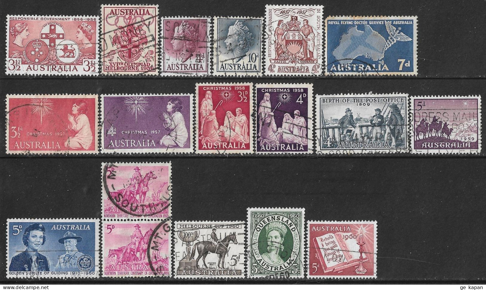 1956-1960 AUSTRALIA LOT OF 18 USED STAMPS SCV $4.05 - Oblitérés