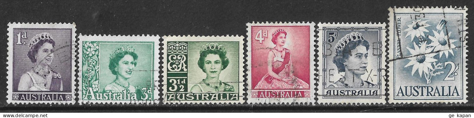 1959 AUSTRALIA SET OF 6 USED STAMPS (Scott # 314,316-319,327) - Gebruikt