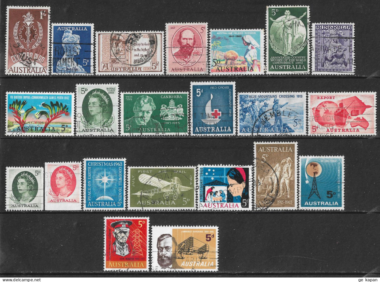 1961-1965 AUSTRALIA LOT OF 22 USED STAMPS SCV $4.55 - Used Stamps