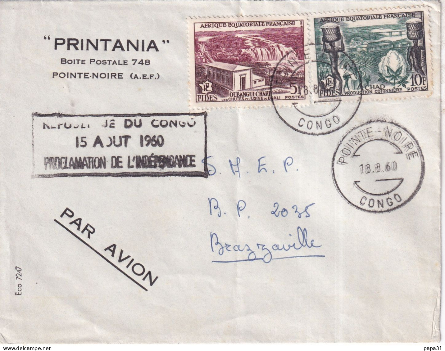 Lettre De POINTE-NOIRE - CONGO - Pointe-Noire