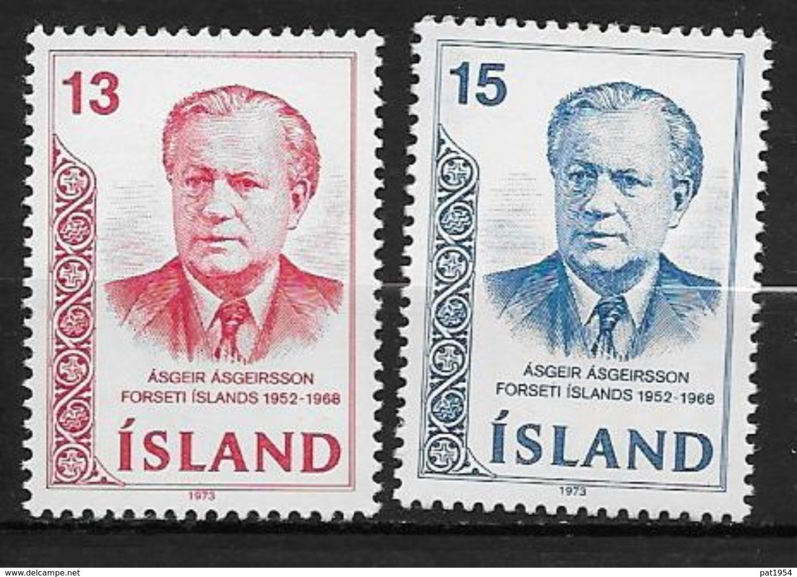 Islande 1973 N° 433/434  Neufs ** MNH Président Asgeir Asgeirsson - Neufs