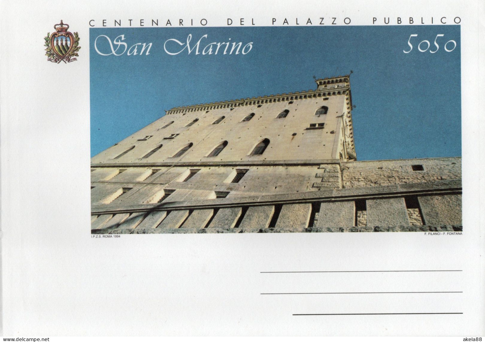 REPUBBLICA DI SAN MARINO 1994 - CENTENARIO DEL PALAZZO PUBBLICO - Entiers Postaux