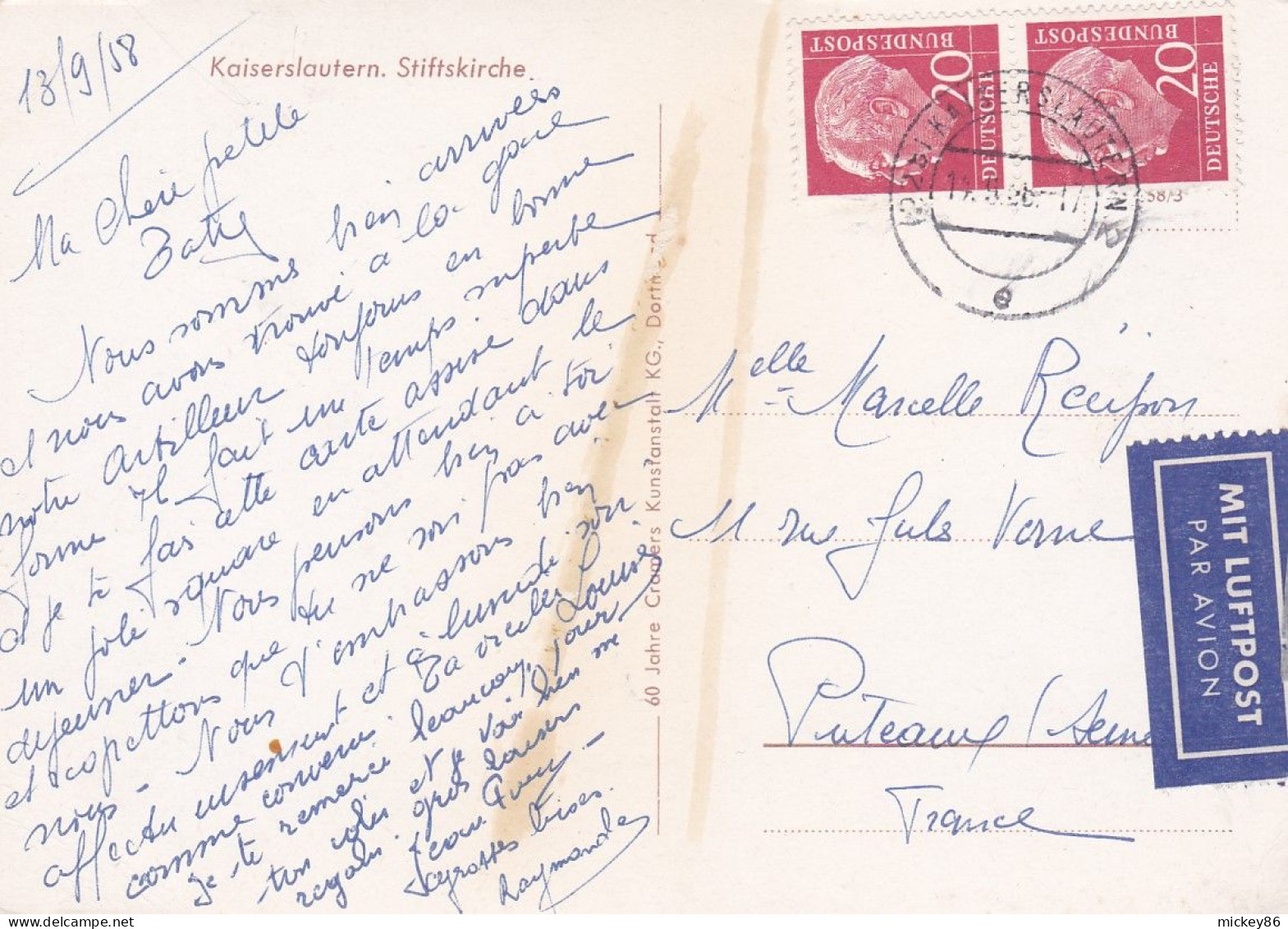 Allemagne --KAISERSLAUTERN -- 1958 --Stiftskirche  .................timbres.....cachet - Kaiserslautern