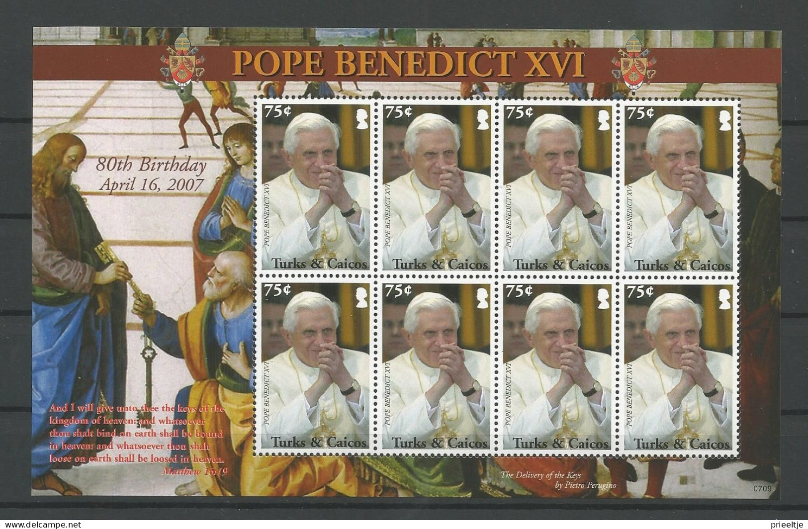 Turks & Caicos 2008 Pope Benedict XVI 80th Birthday Sheet Y.T. 1693 ** - Turks And Caicos