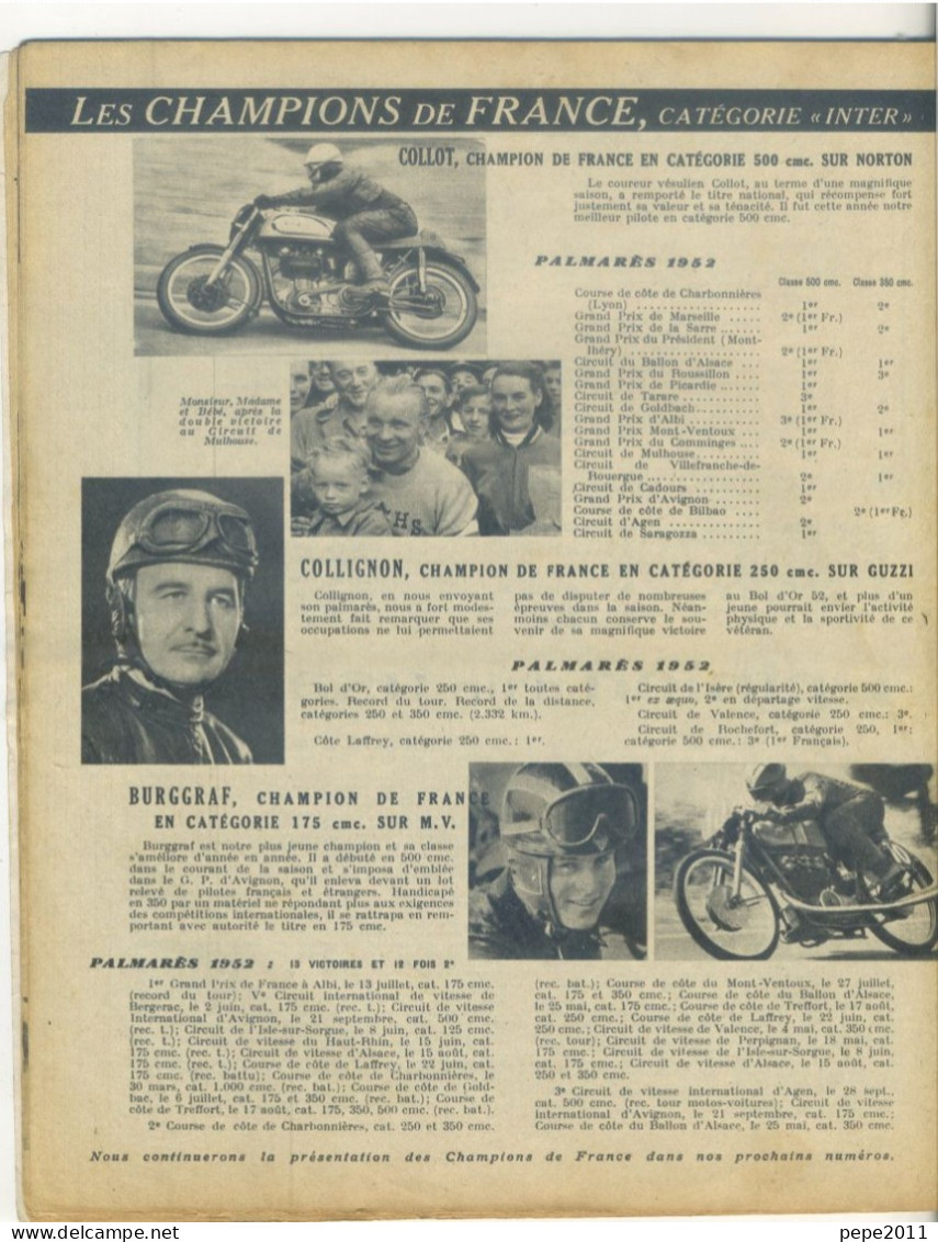 REVUE MOTOCYCLES N° 88 - 1952 - Les Champions de France - Couverture: Moto NORTON - Pub: Solexine, Mobylette,