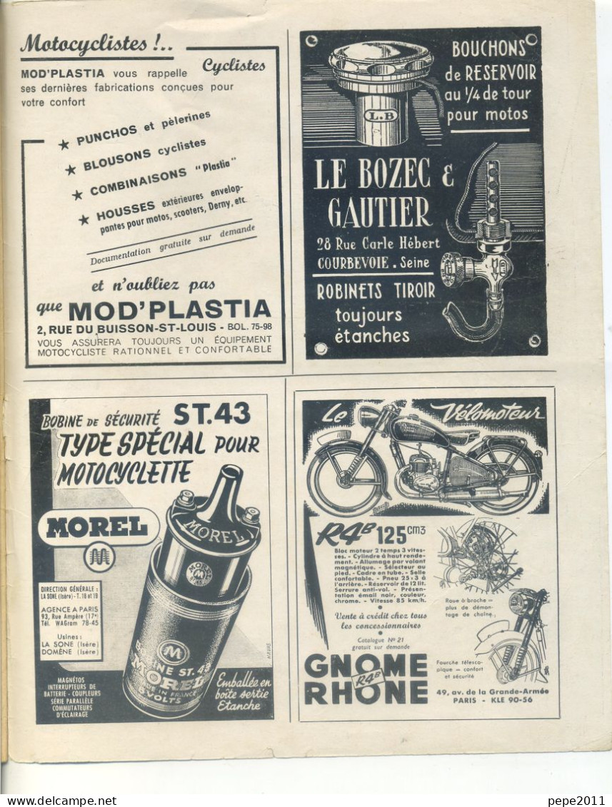 REVUE MOTOCYCLES N° 88 - 1952 - Les Champions de France - Couverture: Moto NORTON - Pub: Solexine, Mobylette,