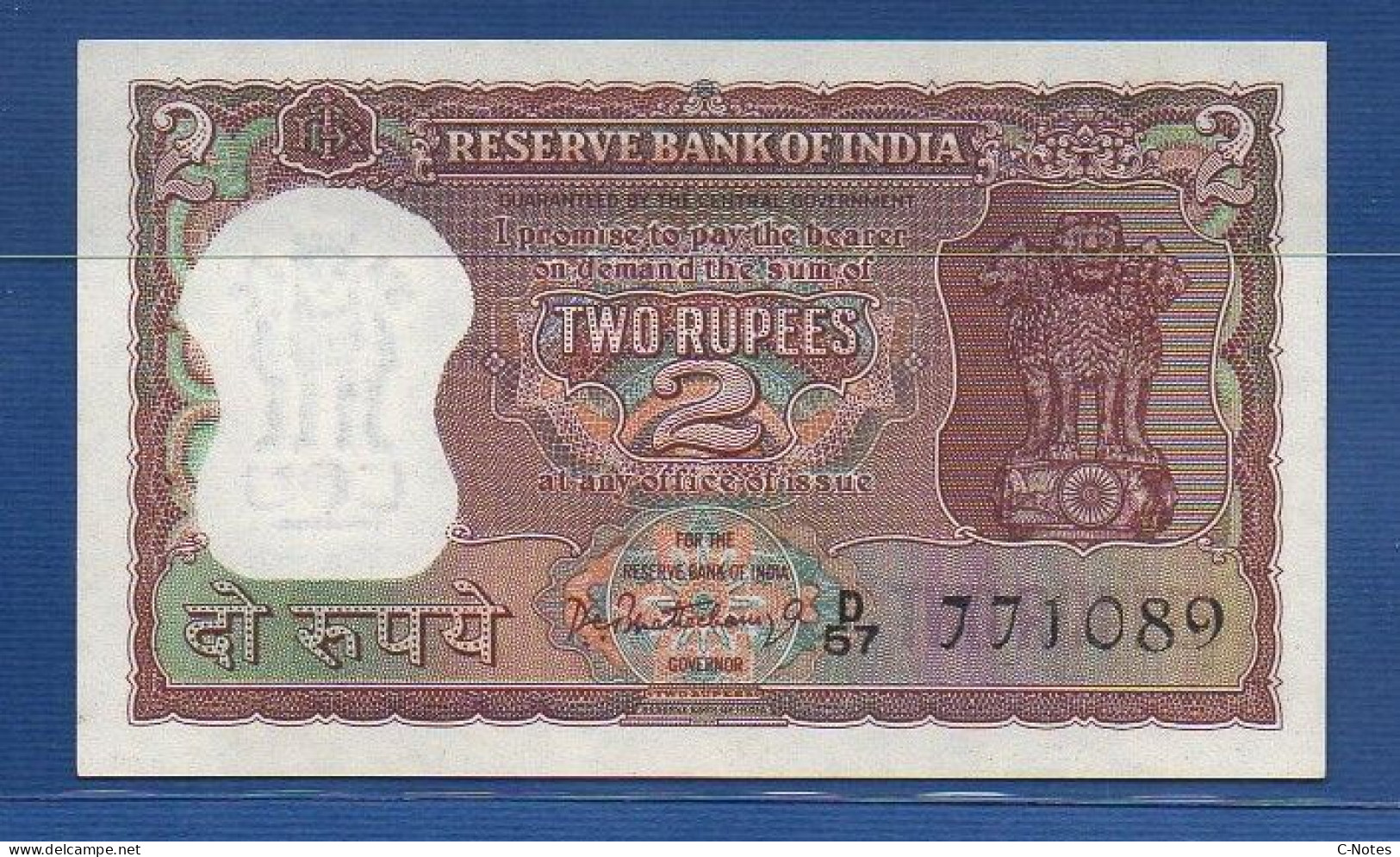 INDIA - P. 51a – 2 Rupees ND, UNC,  Serie D57 771089 - Signature: Bhattacharya (1962-1967) - India