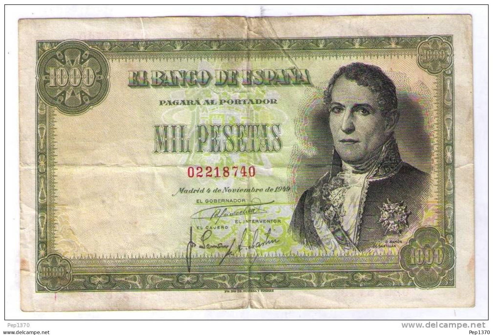 BILLETE DE 1000 PESETAS DE 1949 - RAMON DE SANTILLAN - USADO (VER FOTOS) - 1000 Peseten