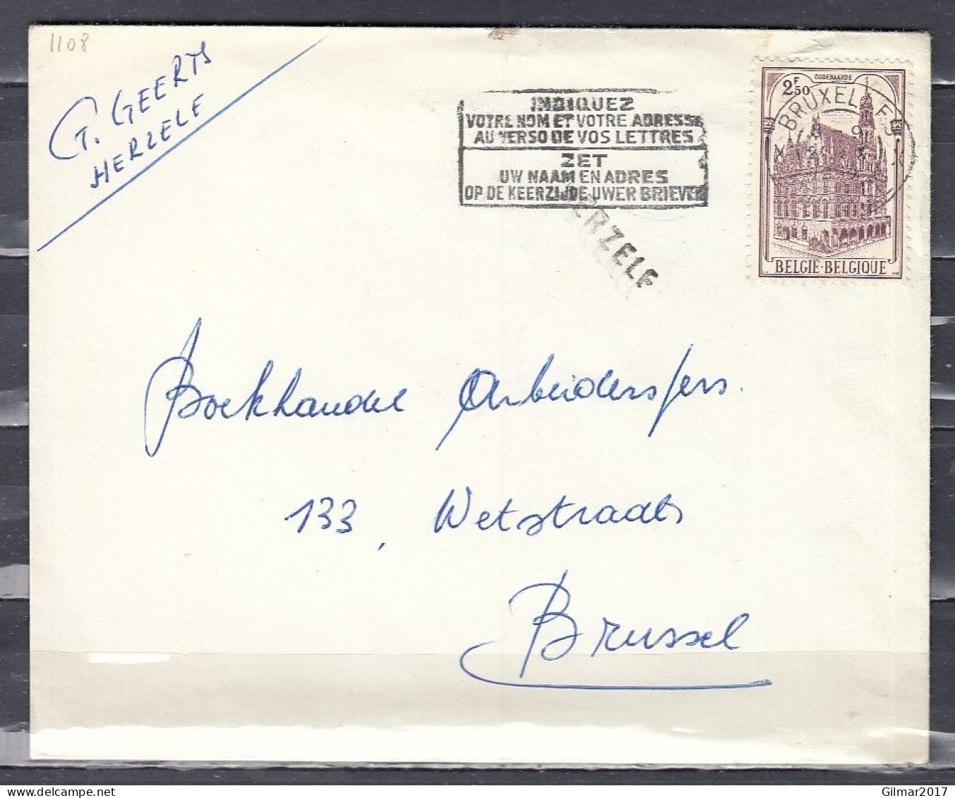 Brief Van Bruxelles X Naar Brussel Met Langstempel Herzele - Linear Postmarks