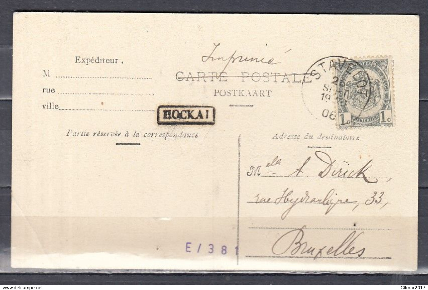 Postkaart Van Stavelot Naar Bruxelles Met Langstempel Hockai - Linear Postmarks