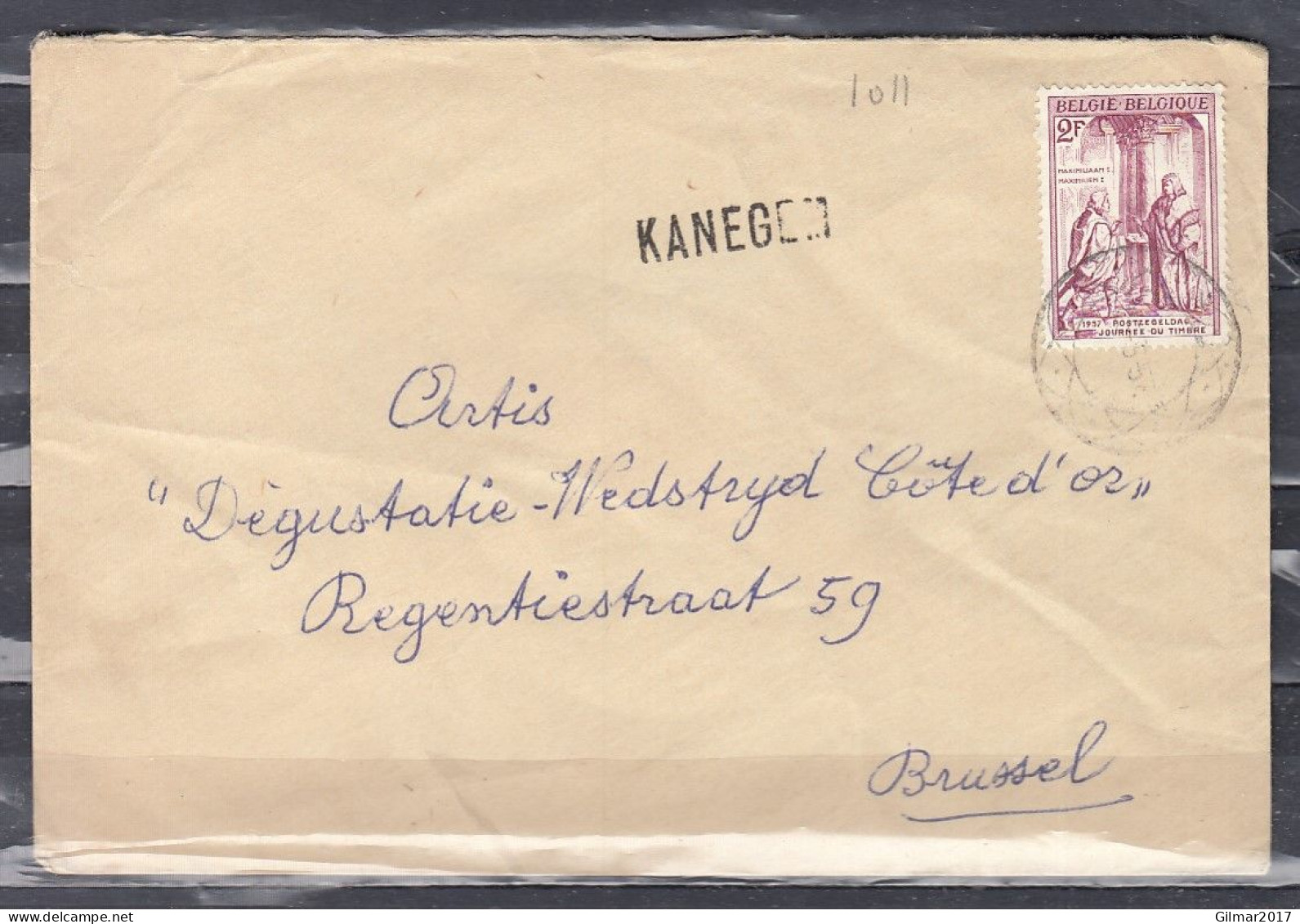 Brief Naar Brussel Met Langstempel Kanegem - Griffes Linéaires