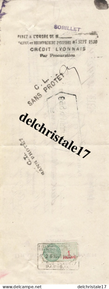 75 0160 PARIS SEINE 1930 Tissus De Reims Éts DRANCOURT & VANIER 7 Rue Bleue à M. DEGRIER TISSUS à ANTIGNY-D'USSEAU (79) - Cheques & Traveler's Cheques