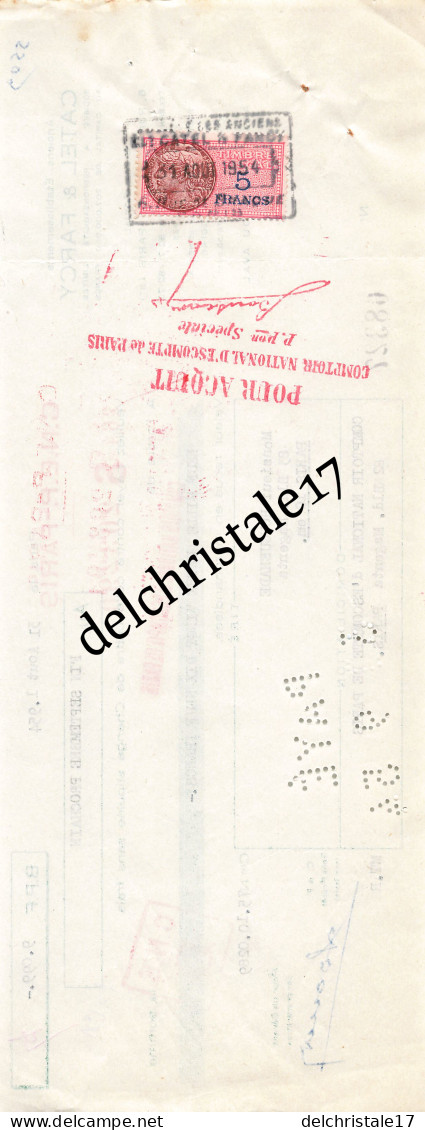 75 0834 PARIS SEINE 1954 Anciens Éts CATEL & FARCY ( Papiers En Gros) Siège 06 Rue Du Braque Dest. M. HOUGUENADE - Lettres De Change