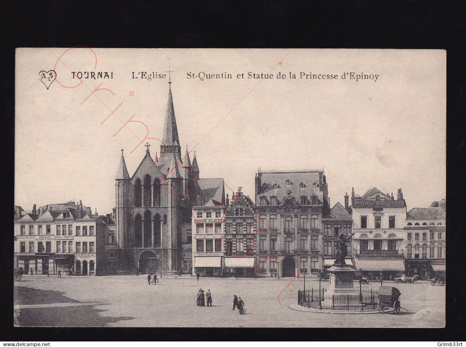 Tournai - L'Eglise St-Quentin Et Statue De La Princese D'Epinoy - Postkaart - Tournai