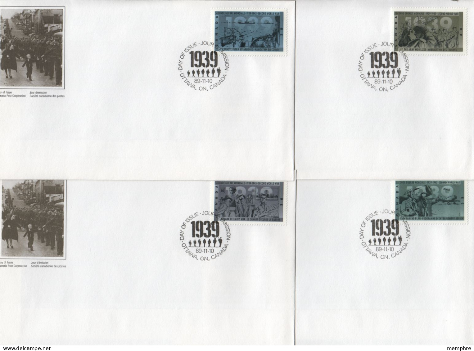 1989 50th Ann Of World War II  Sc 1360-3 Singles On 4 FDCs - 1981-1990