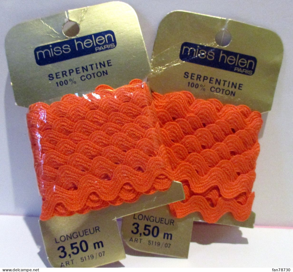 Serpentine De Couleur Orangée X 2,  Long 3m50 X Larg 7mm - Frais Du Site Déduits - Spitzen Und Stoffe