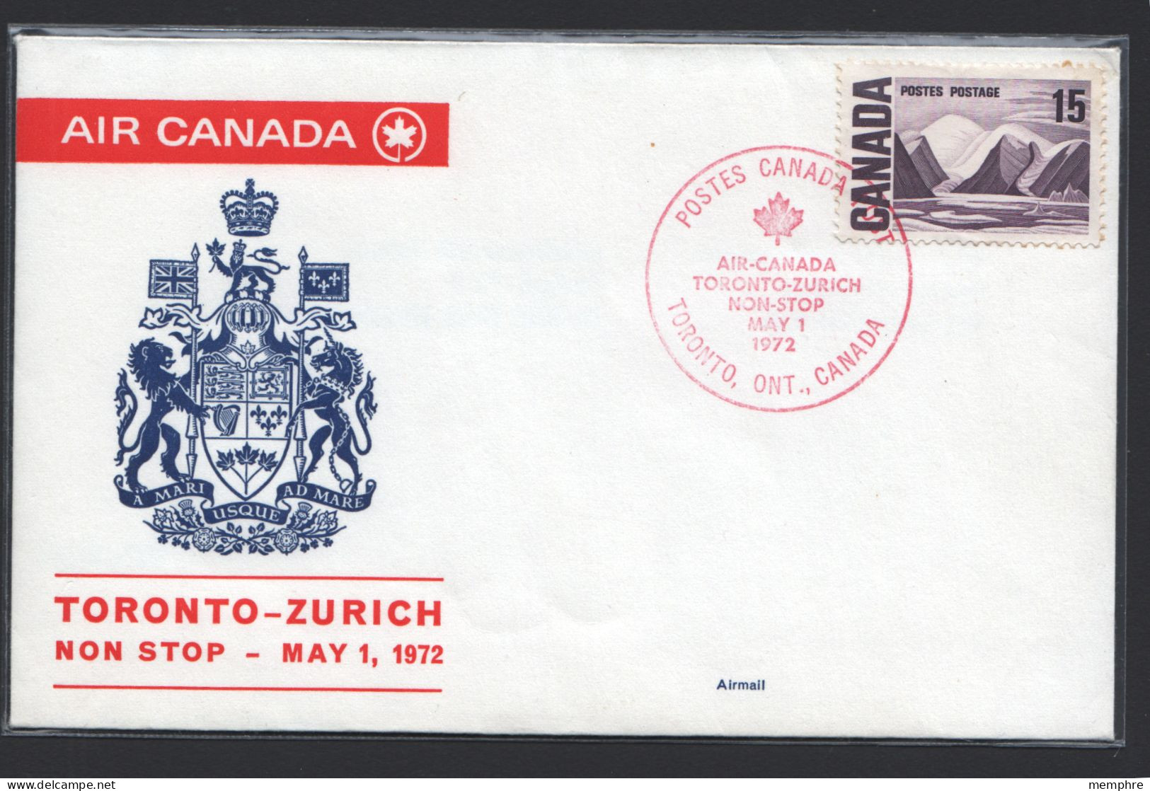 1972 Air Canada Toronto - Zurich Non Stop Unaddressed Cover Sc 463 - Erst- U. Sonderflugbriefe