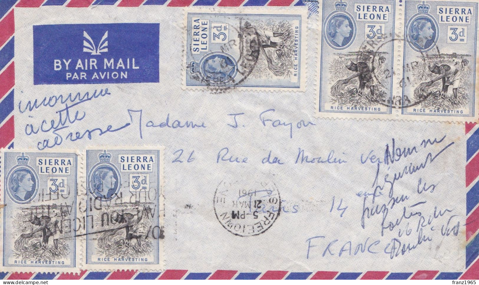 From Sierra Leone To France - 1961 - Sierra Leona (...-1960)