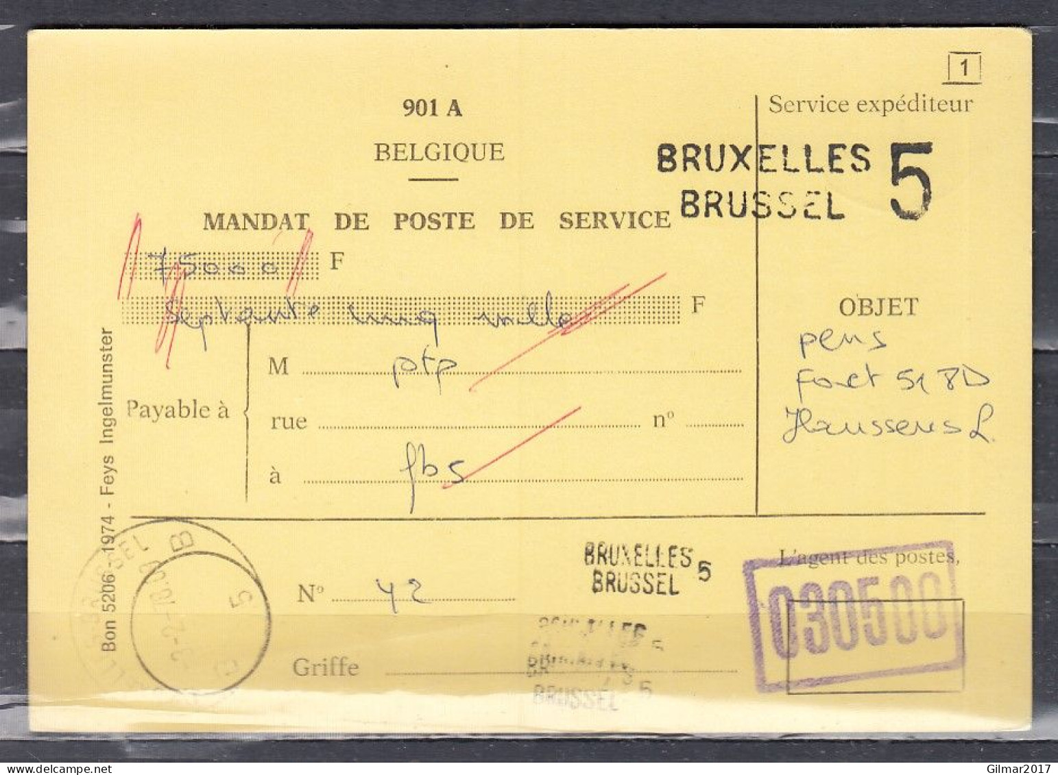 Kaart Van Bruxelles-Brussel B5B Met Langstempel Bruxelles Brussel 5 - Linear Postmarks