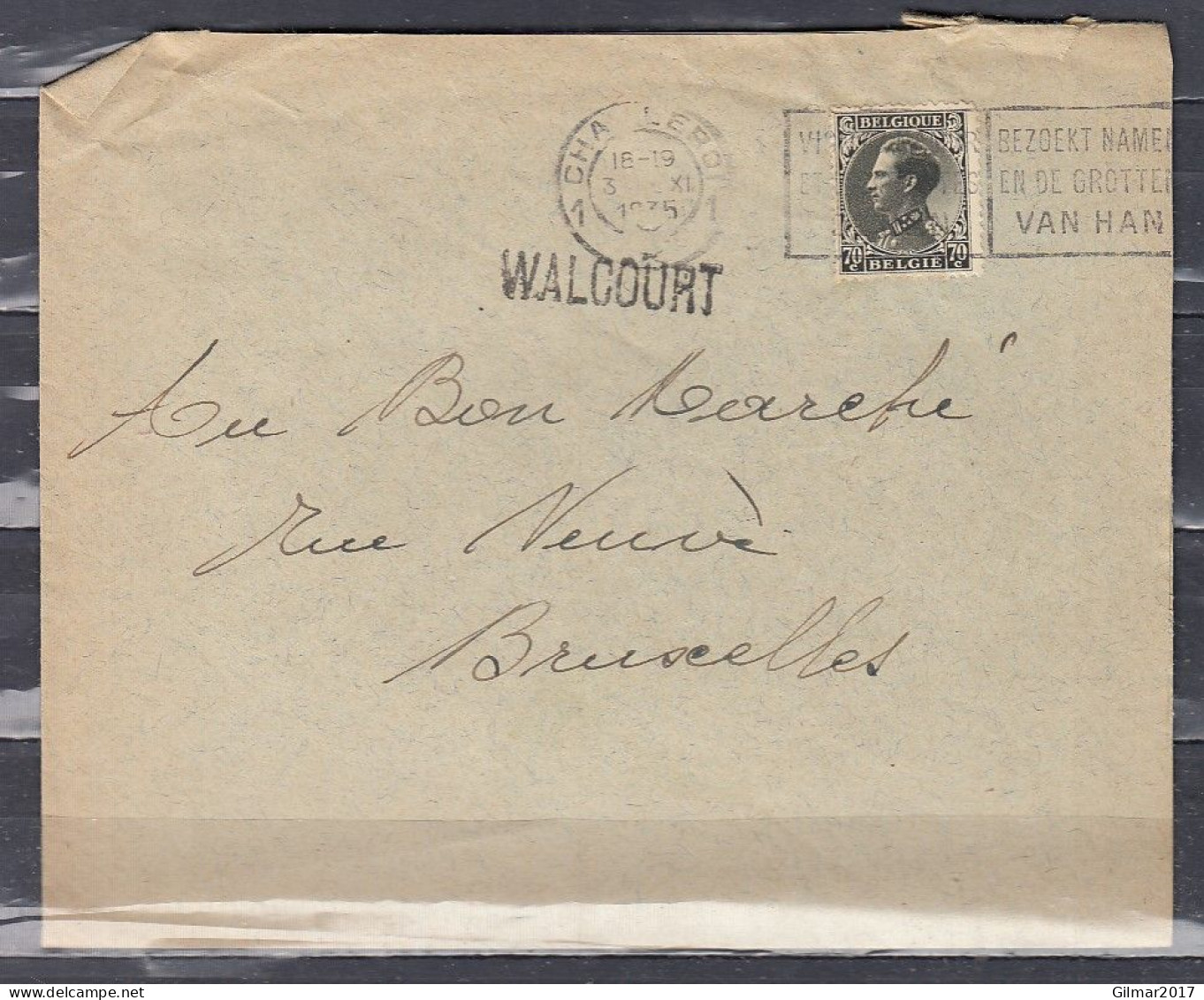 Brief Van Charleroi 1 Naar Bruxelles Met Langstempel Walcourt - Griffes Linéaires