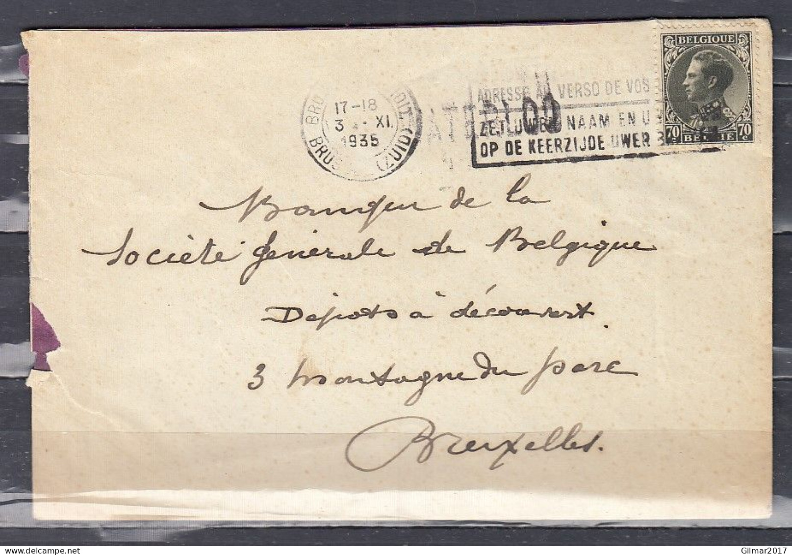 Brief Van Bruxelles (Midi) Naar Bruxelles Met Langstempel Waterloo - Griffes Linéaires